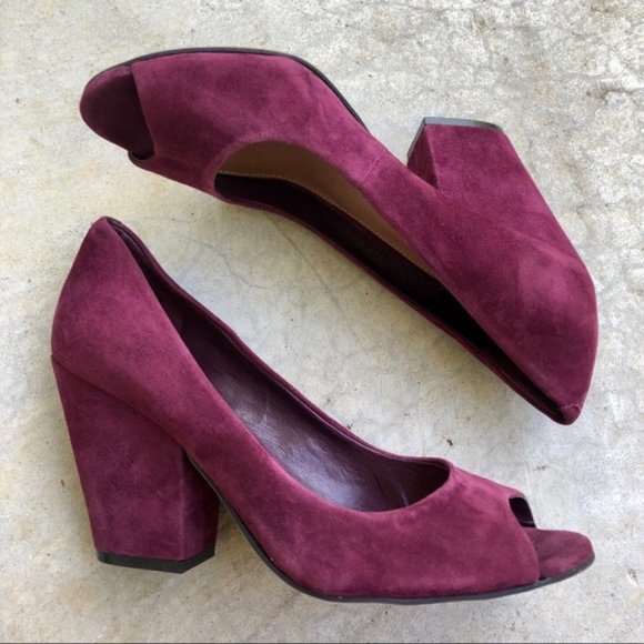 Vince Camuto Berit Maroon Suede Peep Toe Heels - Picture 5 of 10